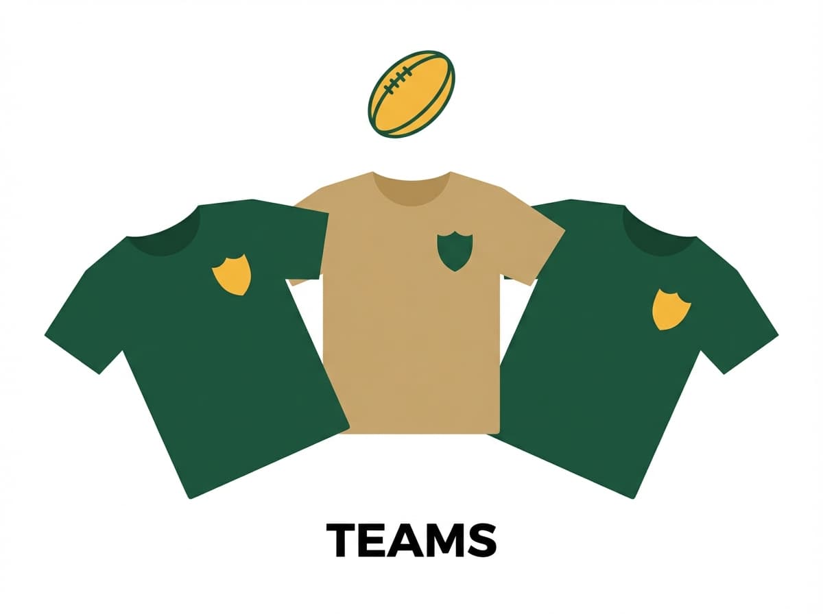 Teams — rugby jerseys representing club and national squads