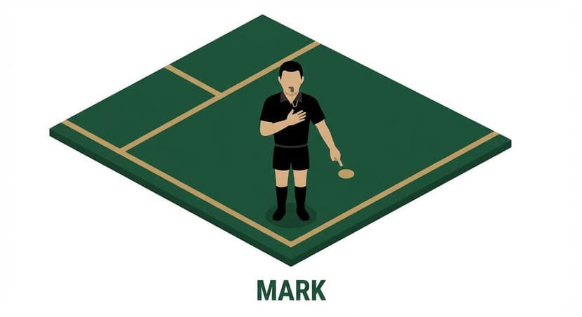 Mark: referee places one hand on chest and indicates the mark position
