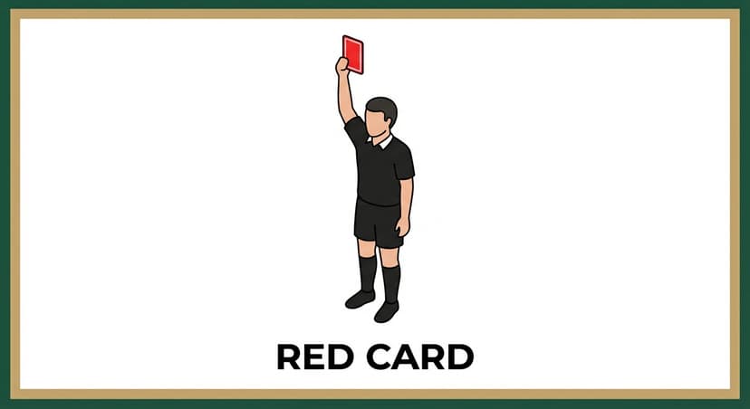 Red Card: referee holds a red card high above the head