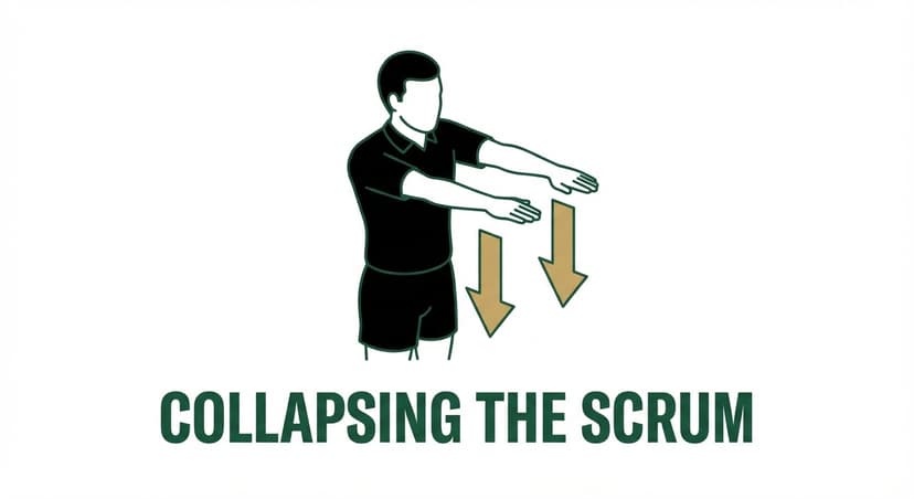 Collapsing the Scrum: referee lowers both arms forward with palms facing down